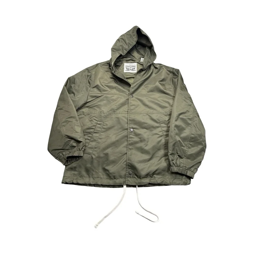 Levi Strauss & Co Windbreaker Men M Olive Hooded Coach Jacket Graphic Proto Type